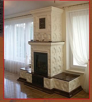 Белая кафельная плитка (изразцы) для каминов и печей (роспись золотом)