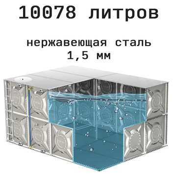 Модульная емкость для хранения жидкости KVANT ALFA нерж.сталь1,5мм ШГВ (2160х2160х2160) (10078л)