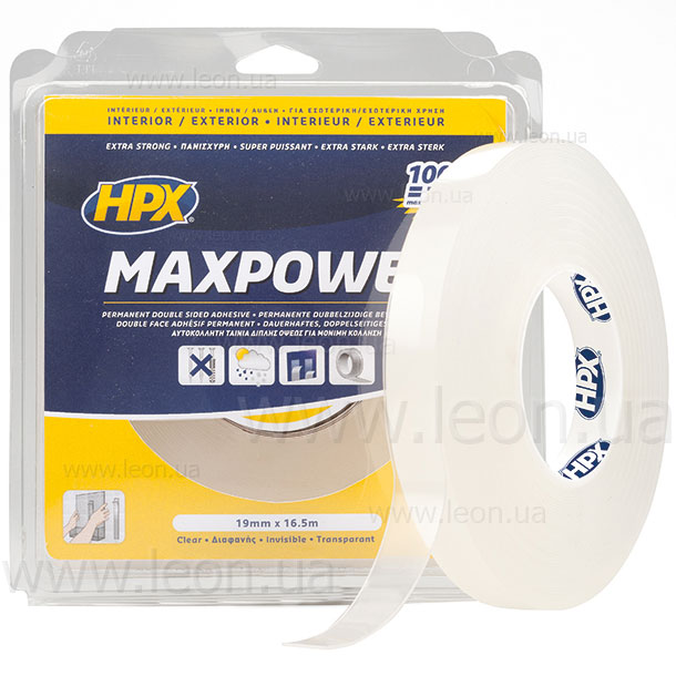 HPX высокопрочная двухсторонняя прозрачная лента Maxpower 19ммx2м