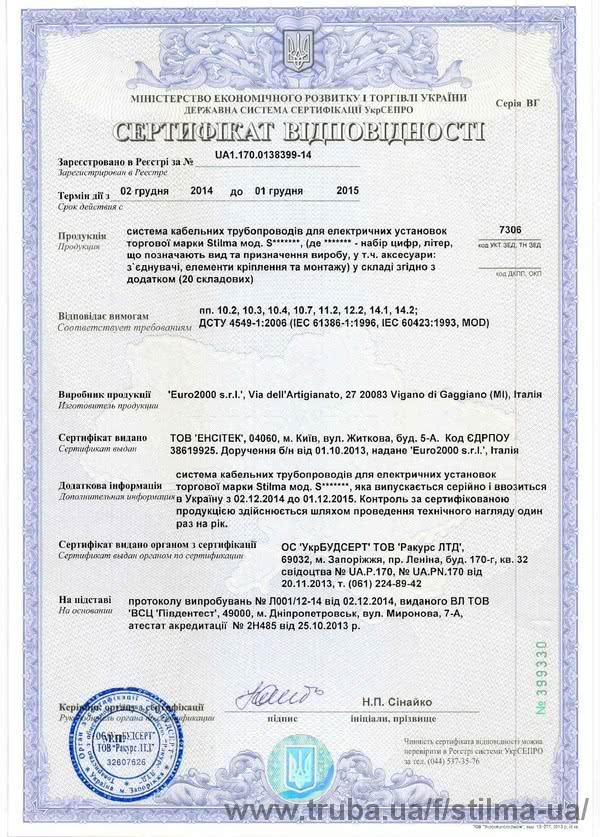 Обновленный сертификат ТМ Stilma