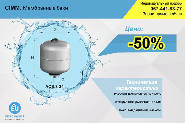 Небувалі знижки на мембранні баки CIMM! до -50% до 16.08!