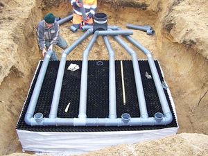 установка дренажных блоков  в грунте + пример распределения сточных вод по всей поверхности дренирующего блока — 2Н Пласт Украина установка дренажных блоков  в грунте + пример распределения сточных вод по всей поверхности дренирующего блока — 2Н Пласт Украина