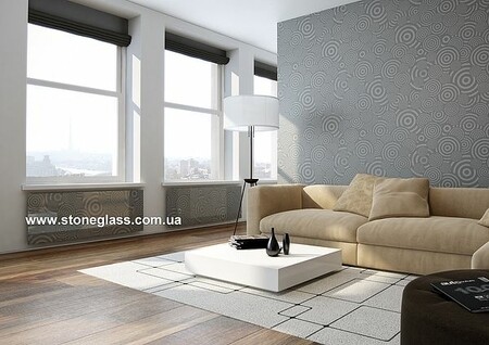 Повторение элементов интерьера на стеклянных экранах  для радиаторов